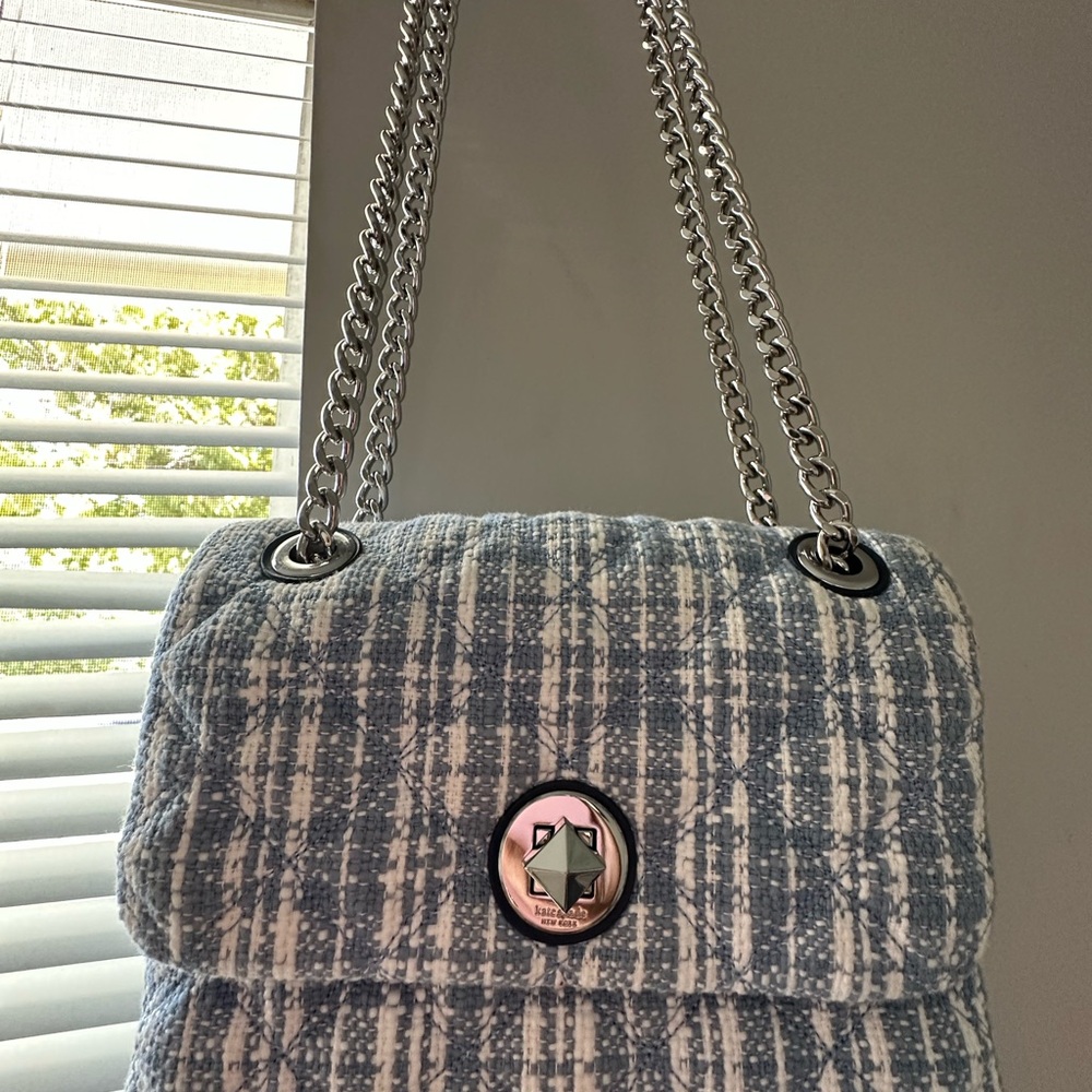 Kurt Geiger Blue and White Checkered Shoulder Bag